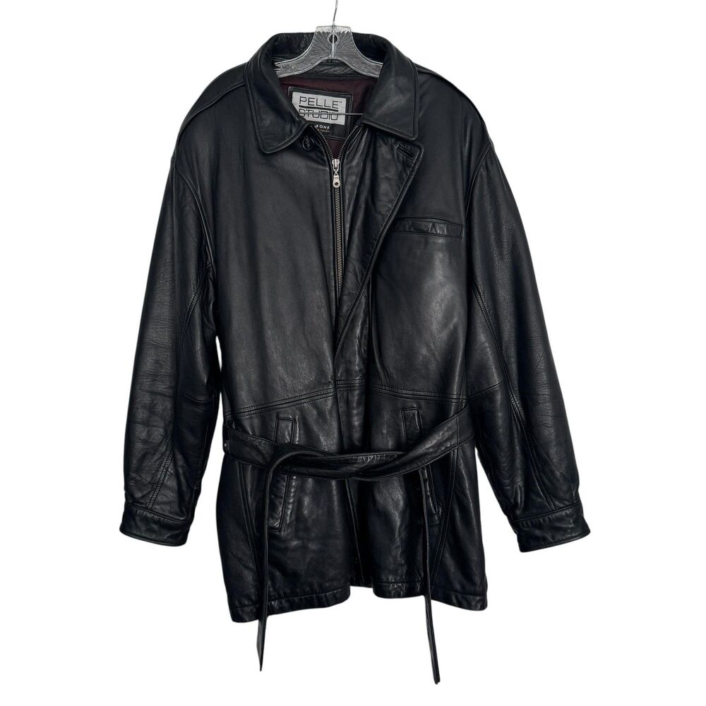 Wilsons Pelle Studio Black Leather Trench Jacket Removable Thinsulate Lining XL
